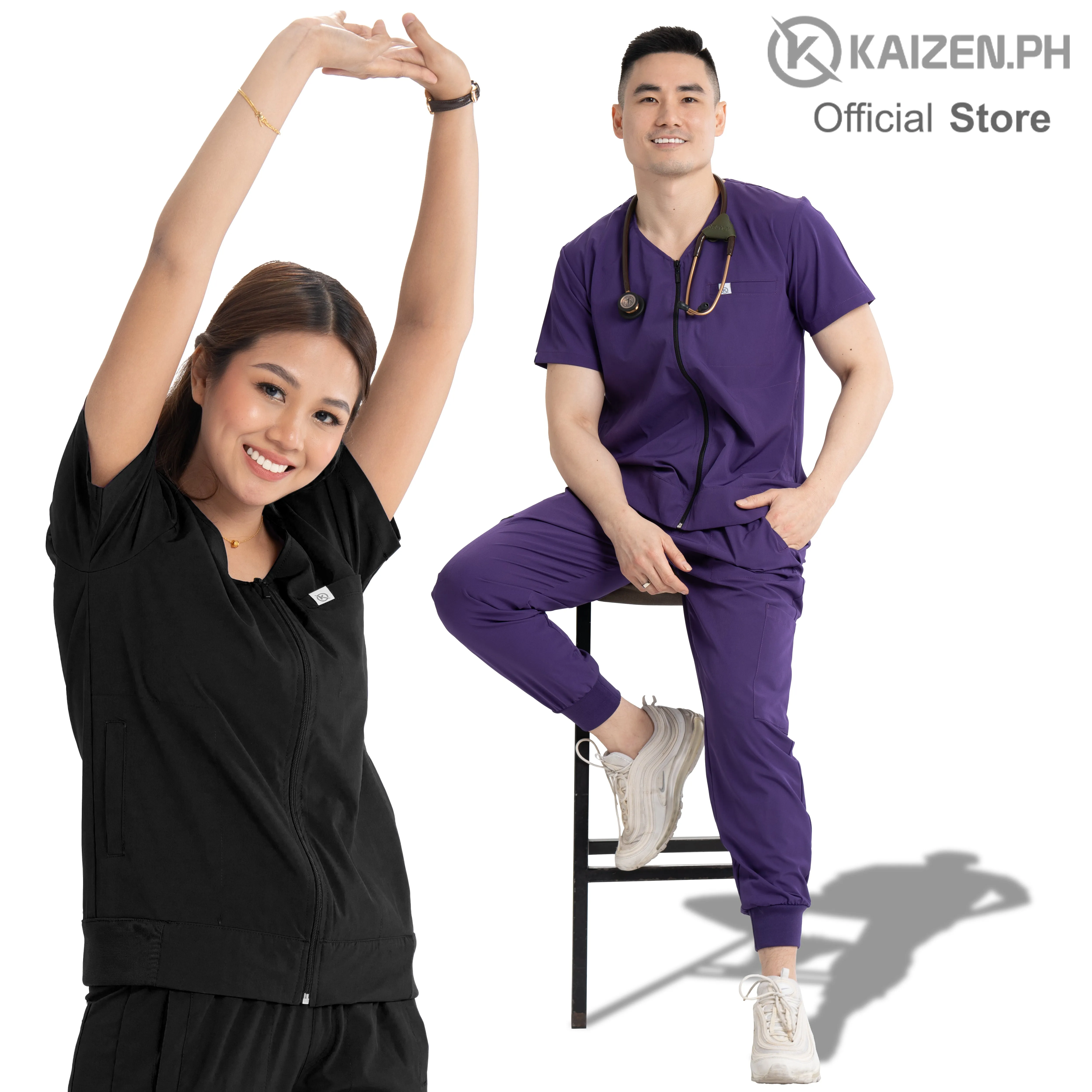 KAIZEN.PH Scrub Suit 2nd Gen KSS2G-18 Full Zipper Top 5-pocket Jogger Pants