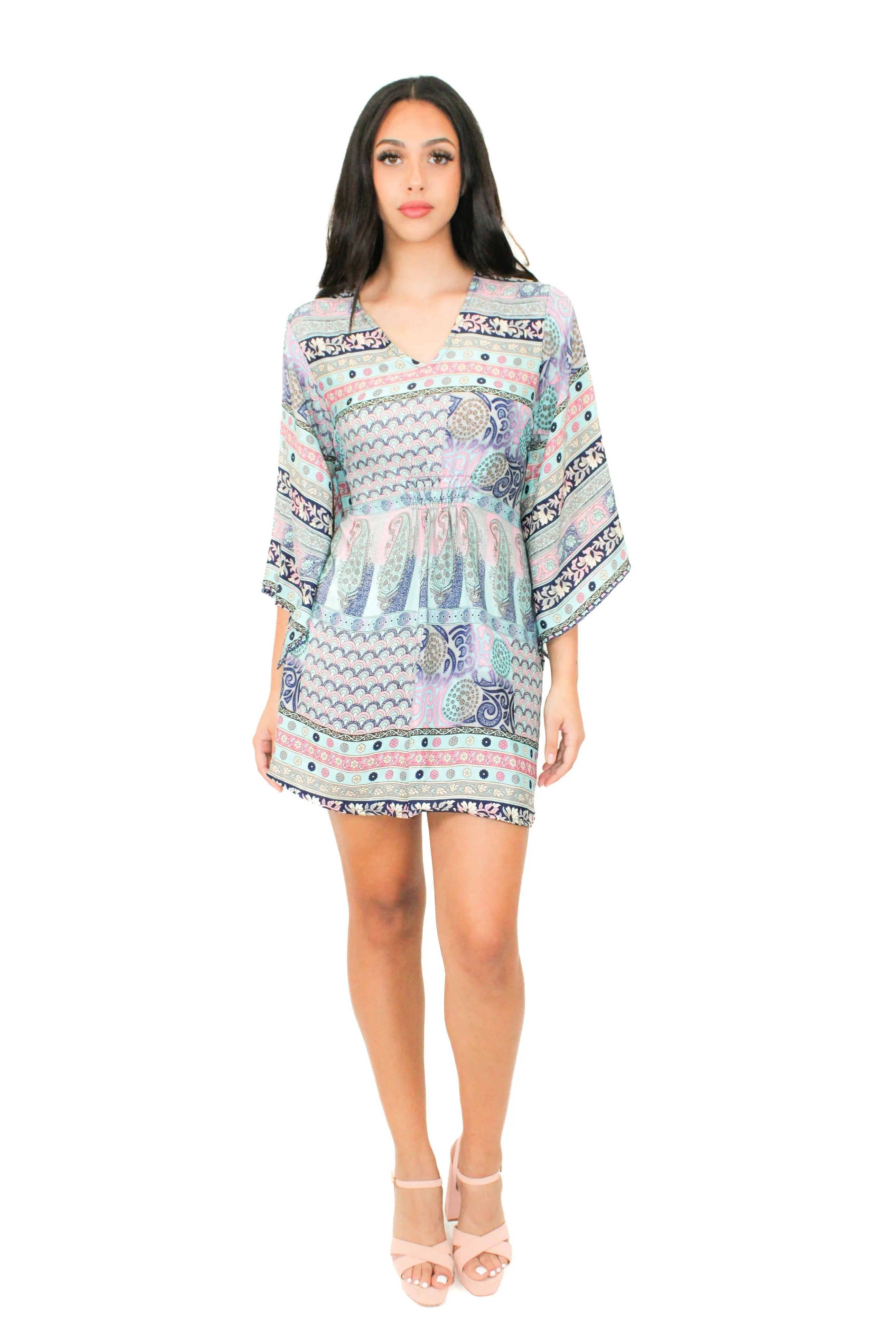 Lazy Daisy smock waist short dress in Natural Mix (5004)