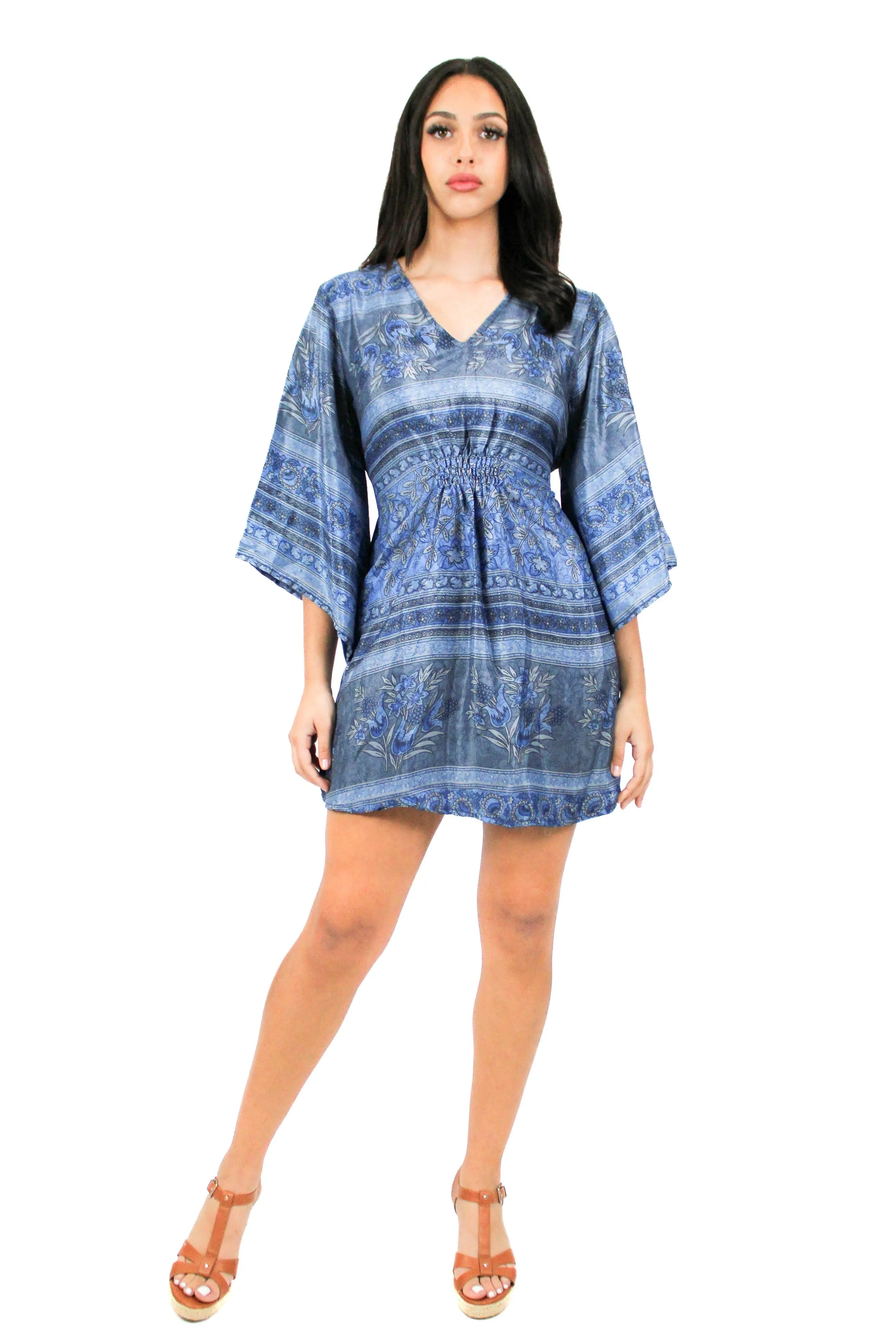 Lazy Daisy smock waist short dress in Natural Mix (5004)