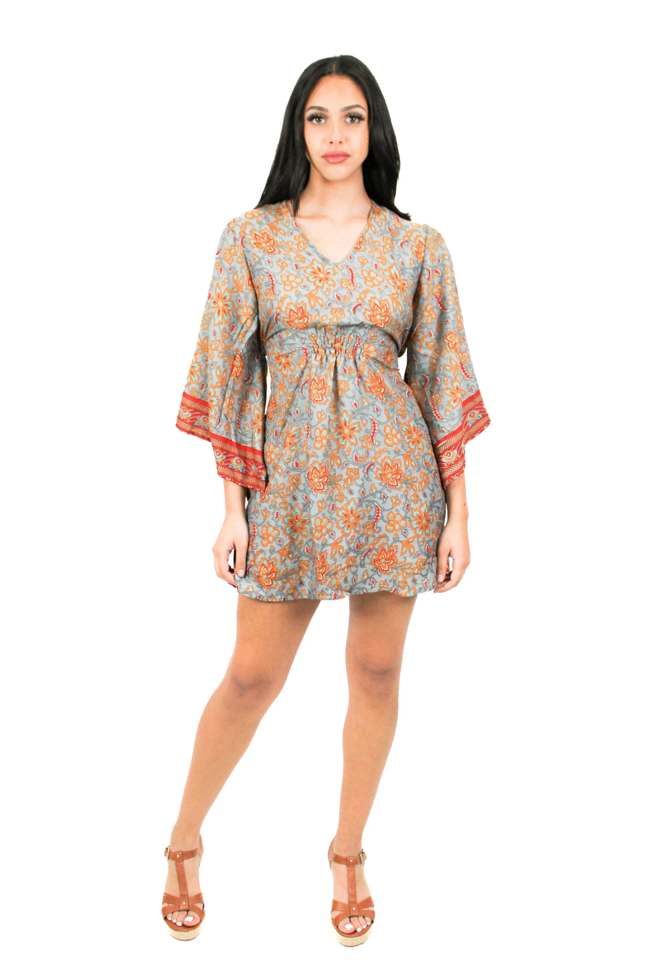 Lazy Daisy smock waist short dress in Natural Mix (5004)