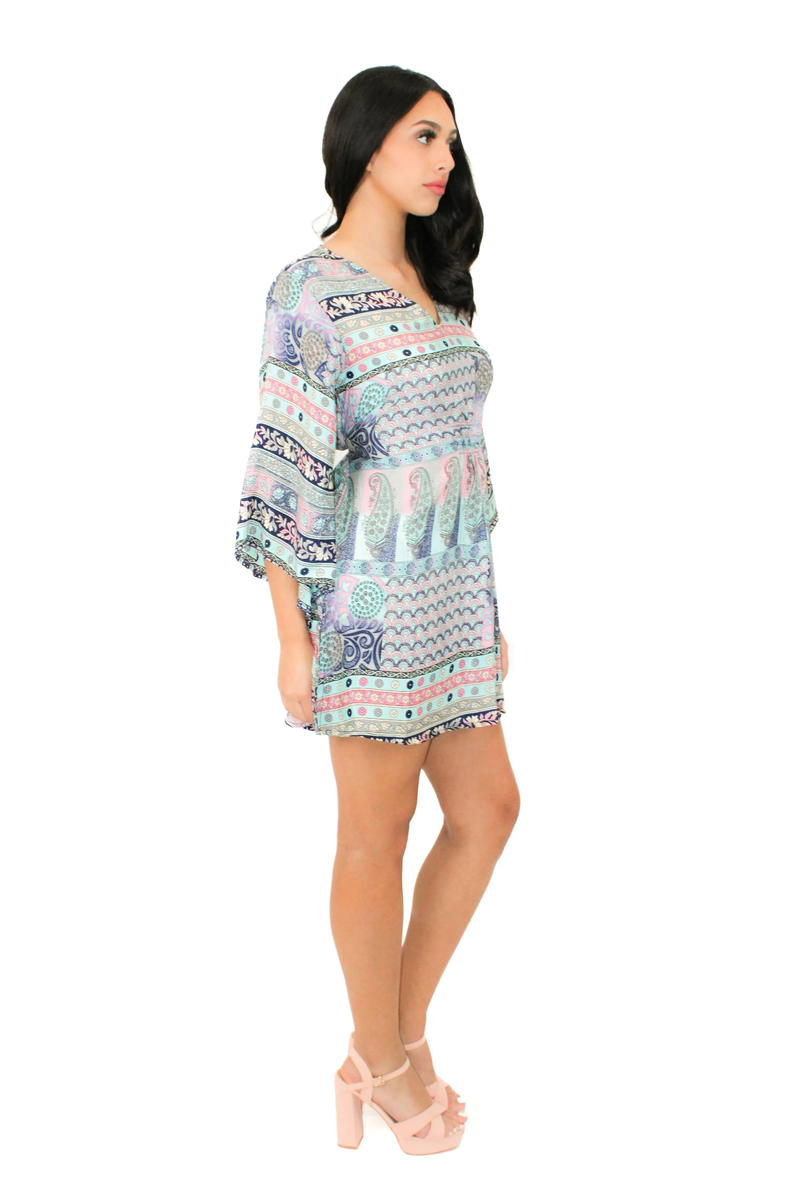 Lazy Daisy smock waist short dress in Natural Mix (5004)