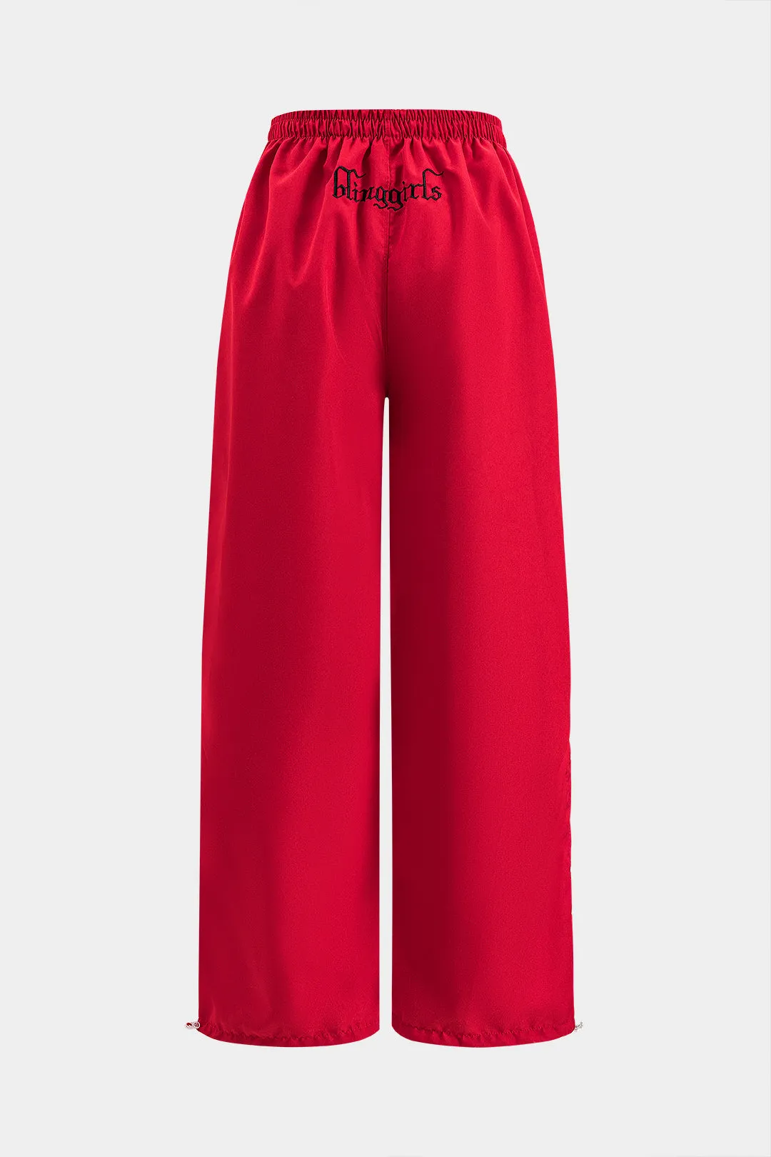 Letter Embroidery Ruched Wide Leg Trousers