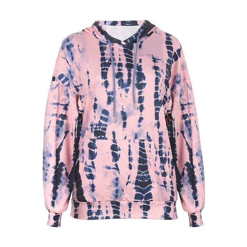 Long-Sleeved Plus Size Tie-Dye Printed Hooded Sweatshirt