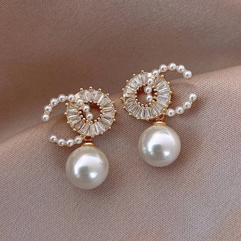 Luxury White Pearl Earrings for Women Wedding Jewelry Gift