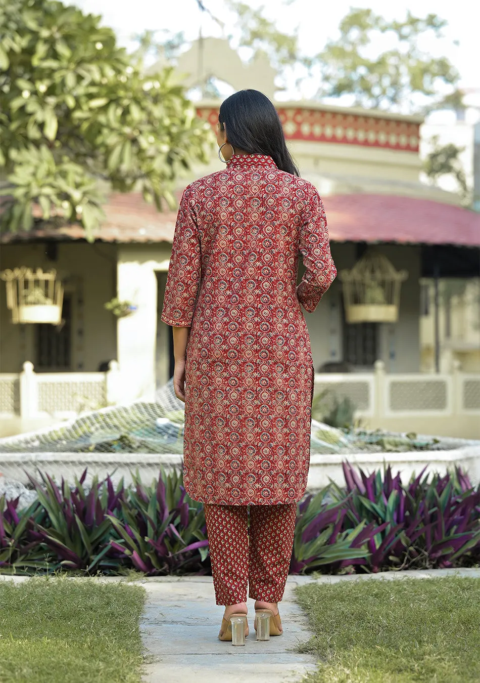 Maroon Printed Shirt Style Co-ord Set
