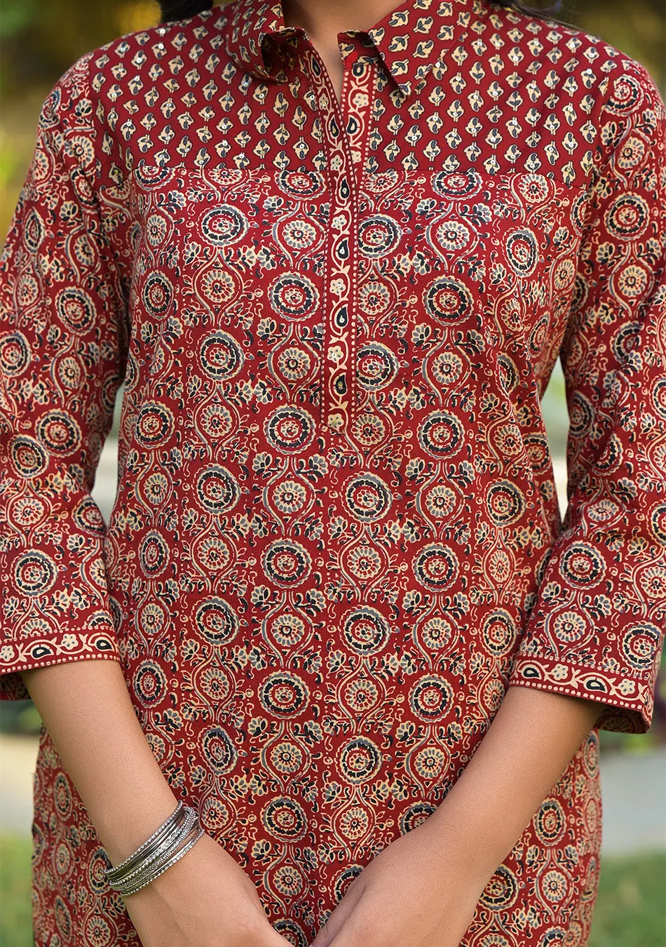 Maroon Printed Shirt Style Co-ord Set