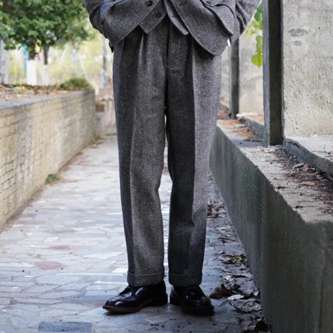Men's Grey Speckled Tweed Pleated Pants