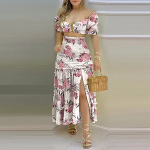 MOMENTLOVER New autumn suit 2025 trendy women's clothing new INS sexy top printed split skirt suit