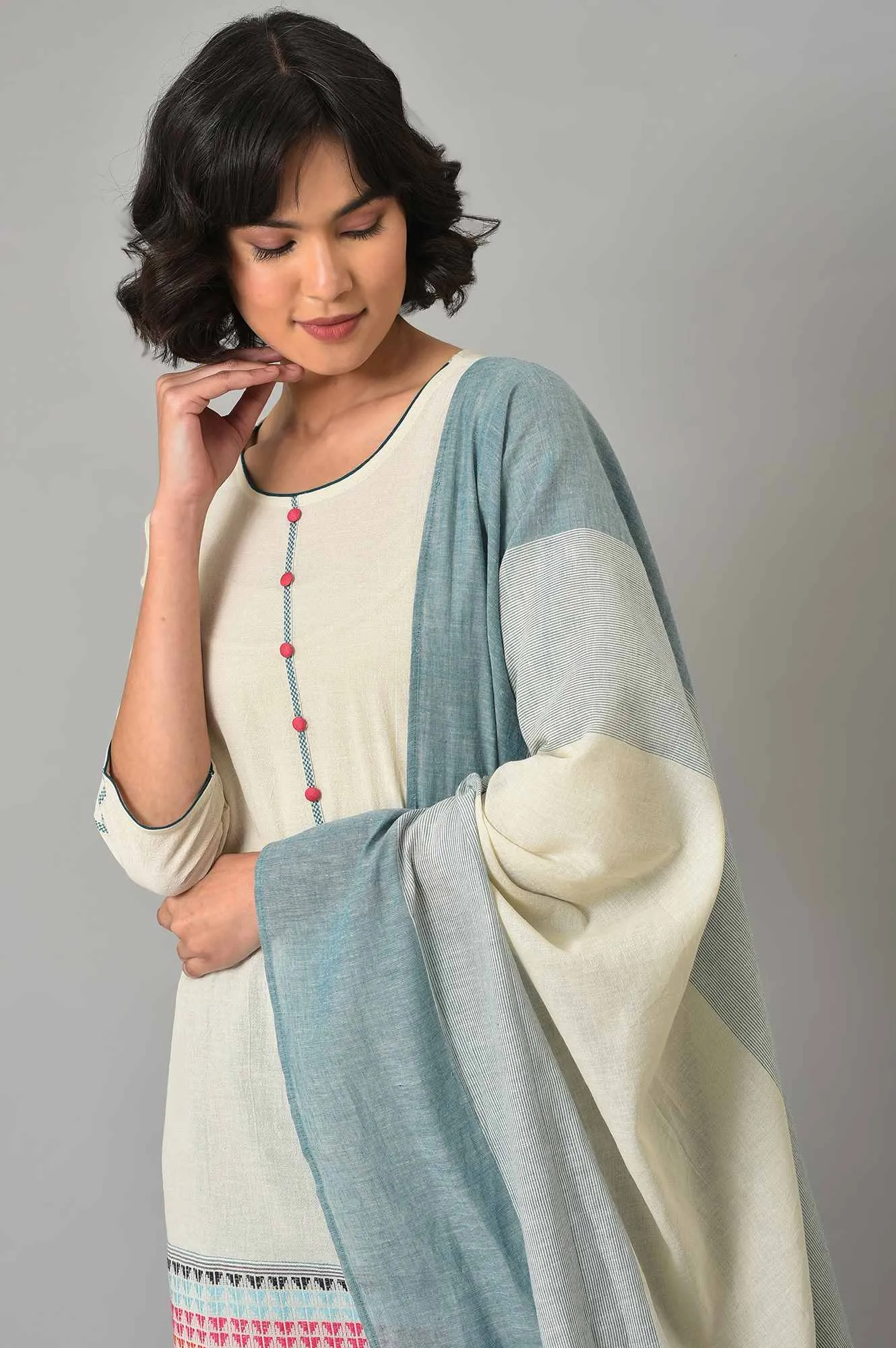 Natural Ethnic kurta, Green Palazzo And Dupatta Set
