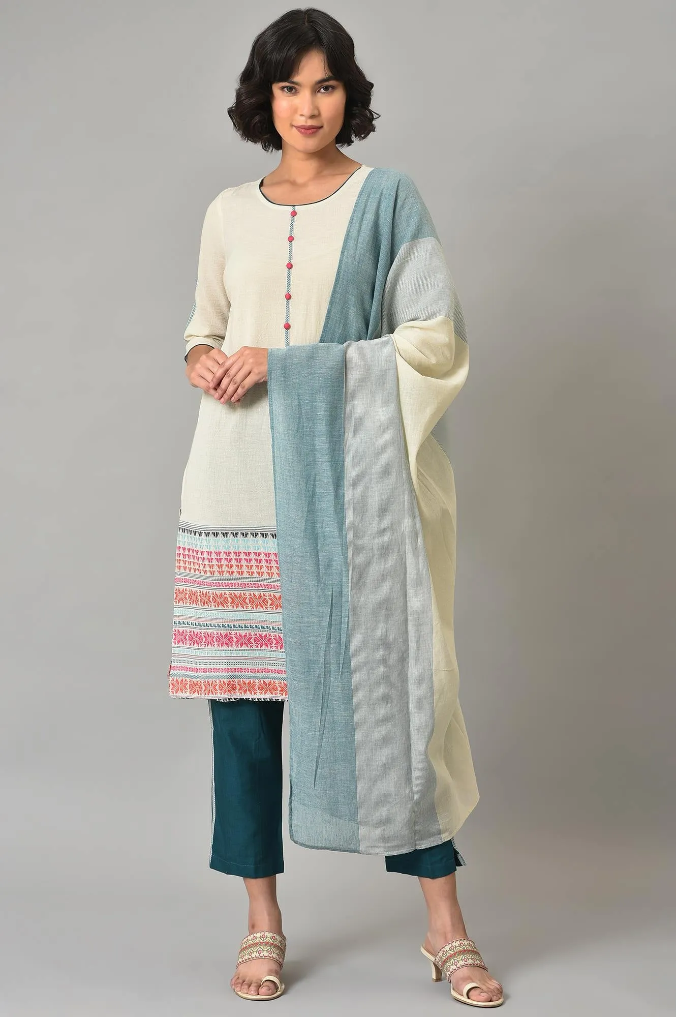 Natural Ethnic kurta, Green Palazzo And Dupatta Set