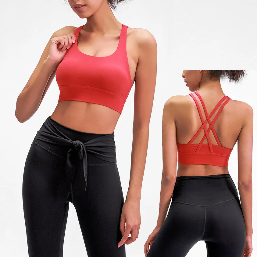 New cross beauty back gym fitness bra brushed high strength shock proof support sports yoga BRA