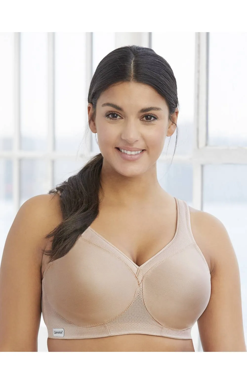New Glamorise Full Figure Cross-Over Sports Bra 1006 in Beige, Sz 46DDDD, will also fit 48DDD & 50DD! Retails $80 