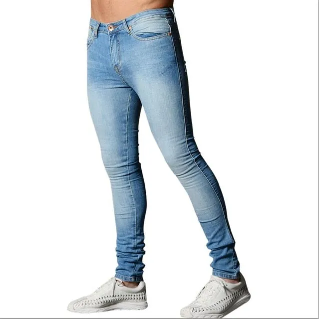 New Mens Jean Pencil Pants Fashion Men Casual Slim Fit Straight Stretch Feet Skinny Zipper Jeans For Male Hot Sell Trousers