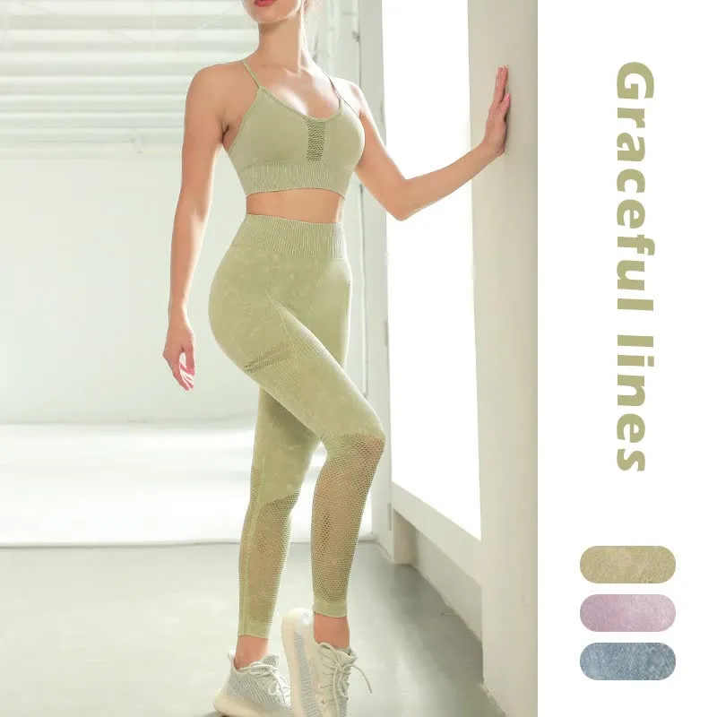 New  ZABRI Outdoor-Indoor Seamless Gym Wear- Two Piece Mesh Workout High Waist Fitness Yoga Set