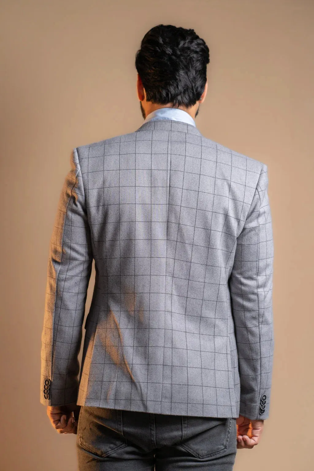 Plain Grey with Checkered Pattern Blazer