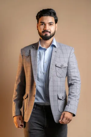 Plain Grey with Checkered Pattern Blazer