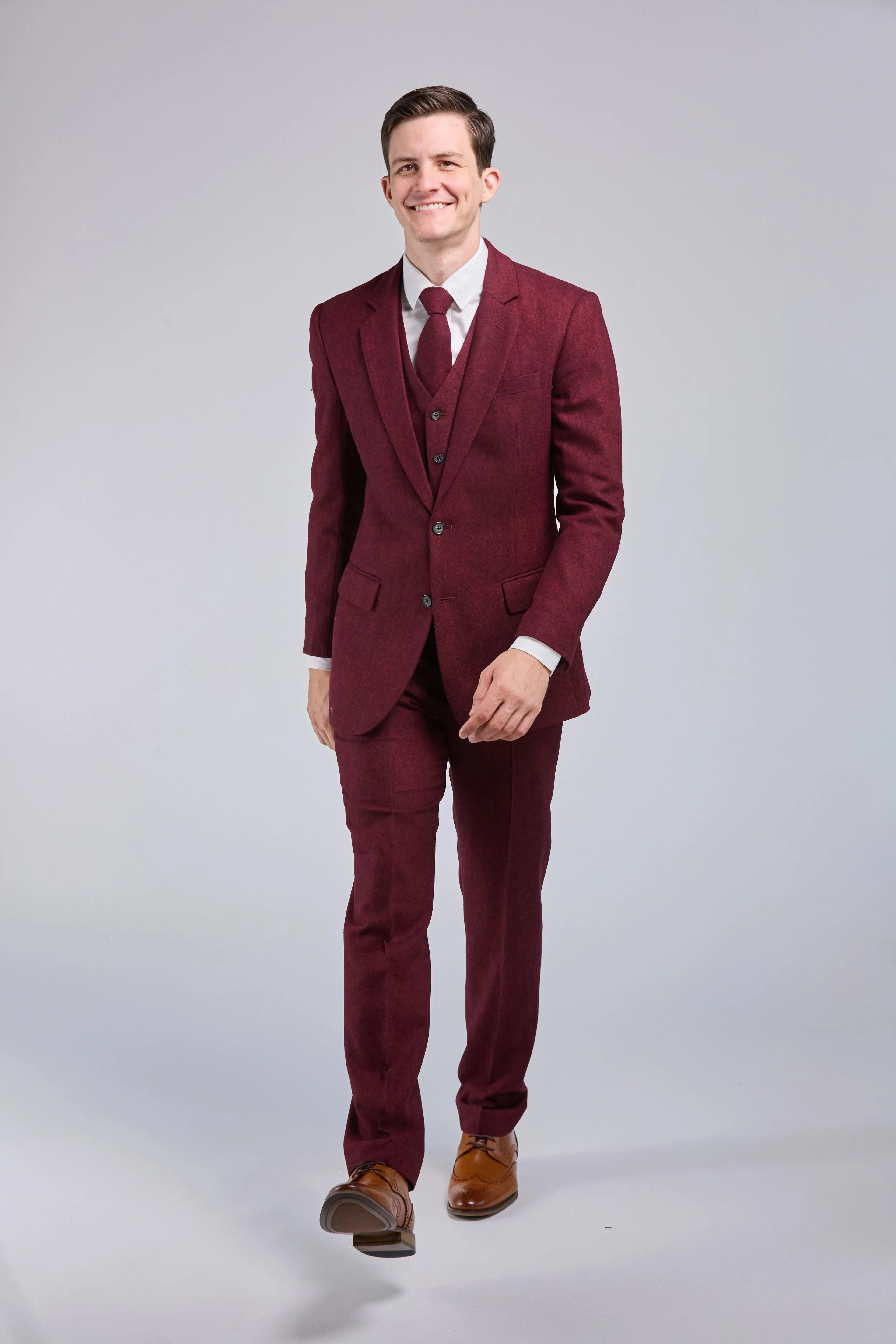 Red Classic Tweed 3 Piece Suit