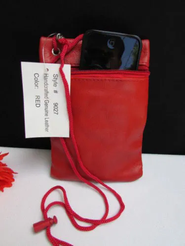 Red Genuine Leather Crossbody Traveling Bag