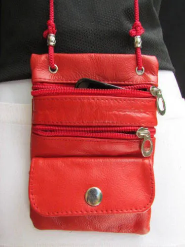 Red Genuine Leather Crossbody Traveling Bag