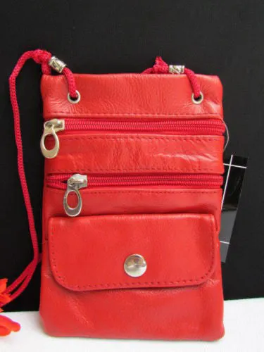 Red Genuine Leather Crossbody Traveling Bag