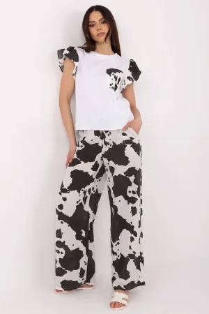 Short ruffled sleeves blouse pants set