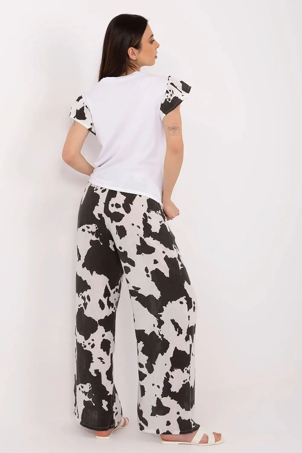 Short ruffled sleeves blouse pants set