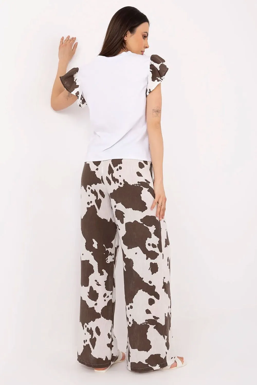 Short ruffled sleeves blouse pants set