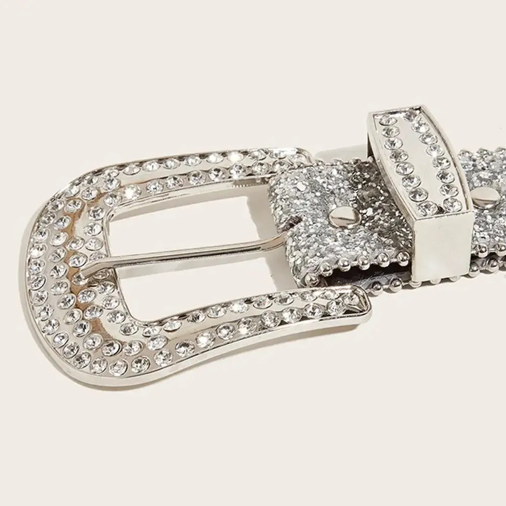 Skull Rivet Rhinestone Belts Trendy Solid Color Sparkling PU Leather Belt Cowboy Cowgirl Jeans Pants Belt For Women Girls