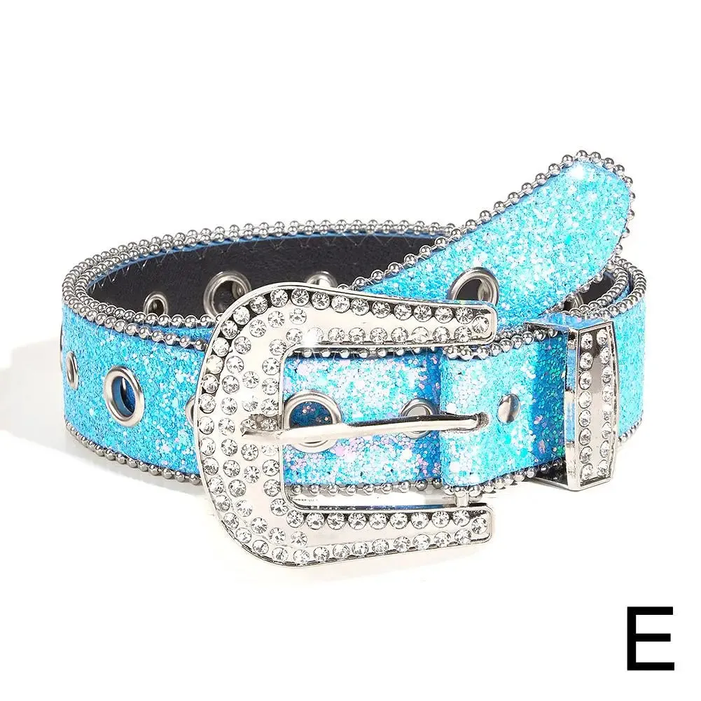 Skull Rivet Rhinestone Belts Trendy Solid Color Sparkling PU Leather Belt Cowboy Cowgirl Jeans Pants Belt For Women Girls