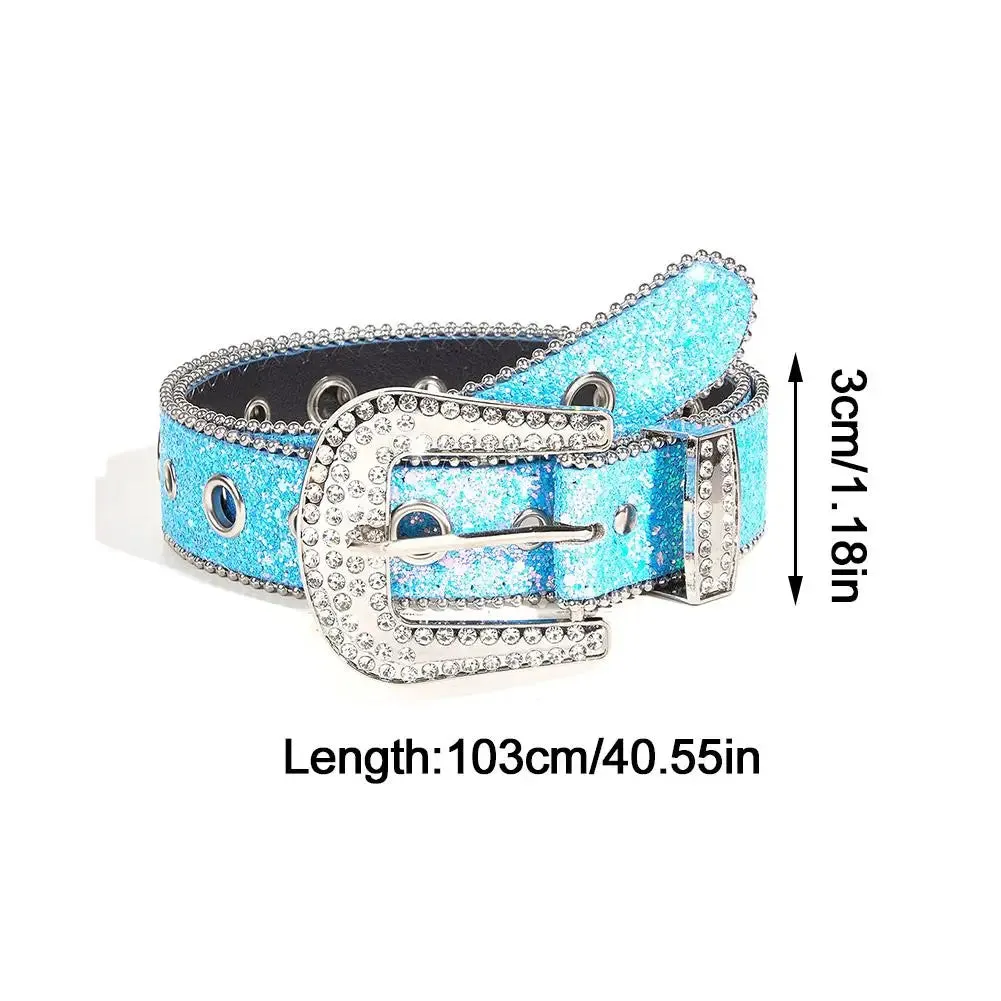 Skull Rivet Rhinestone Belts Trendy Solid Color Sparkling PU Leather Belt Cowboy Cowgirl Jeans Pants Belt For Women Girls