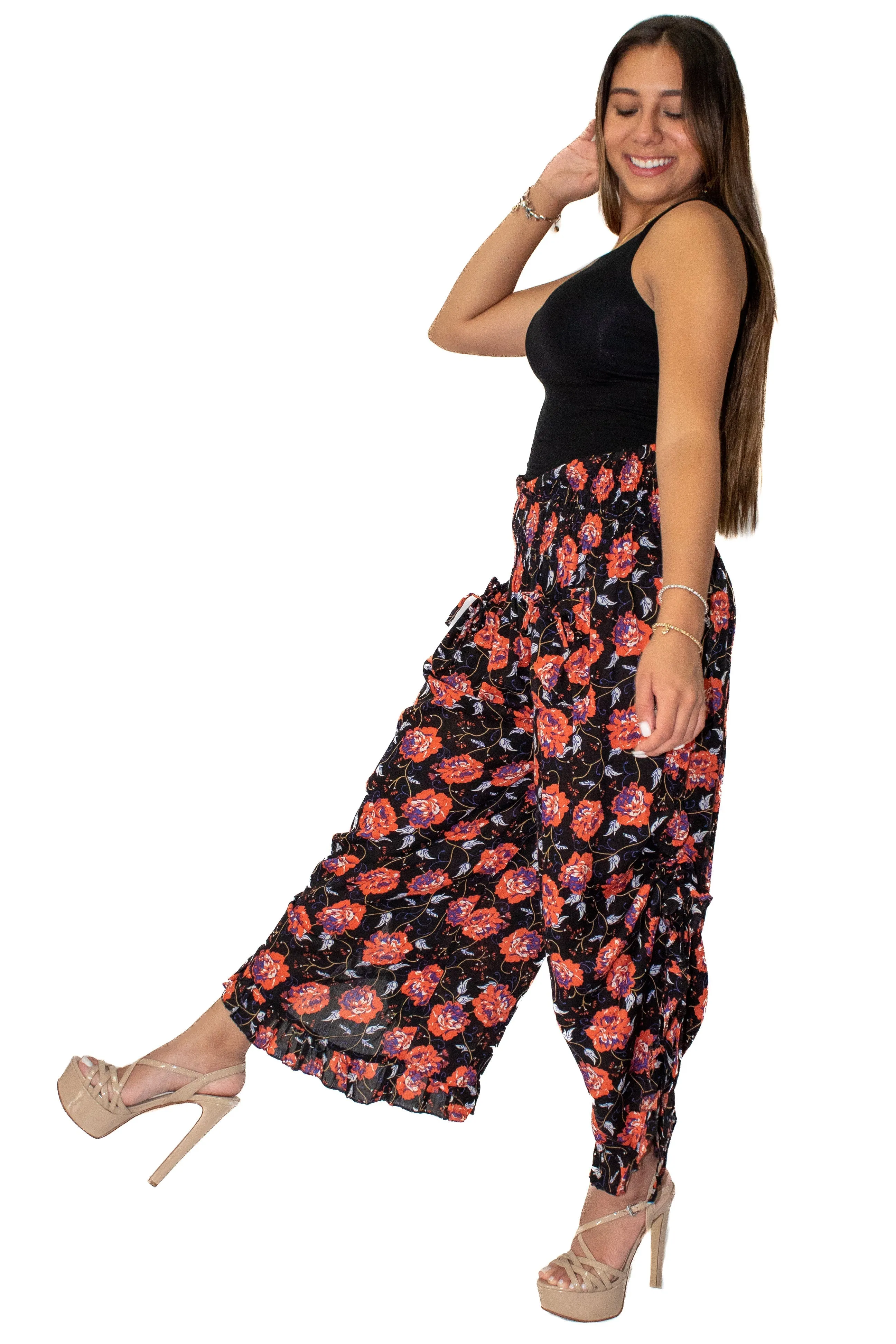 Sky Blue Printed Bottom Tie with Ruffle Pant