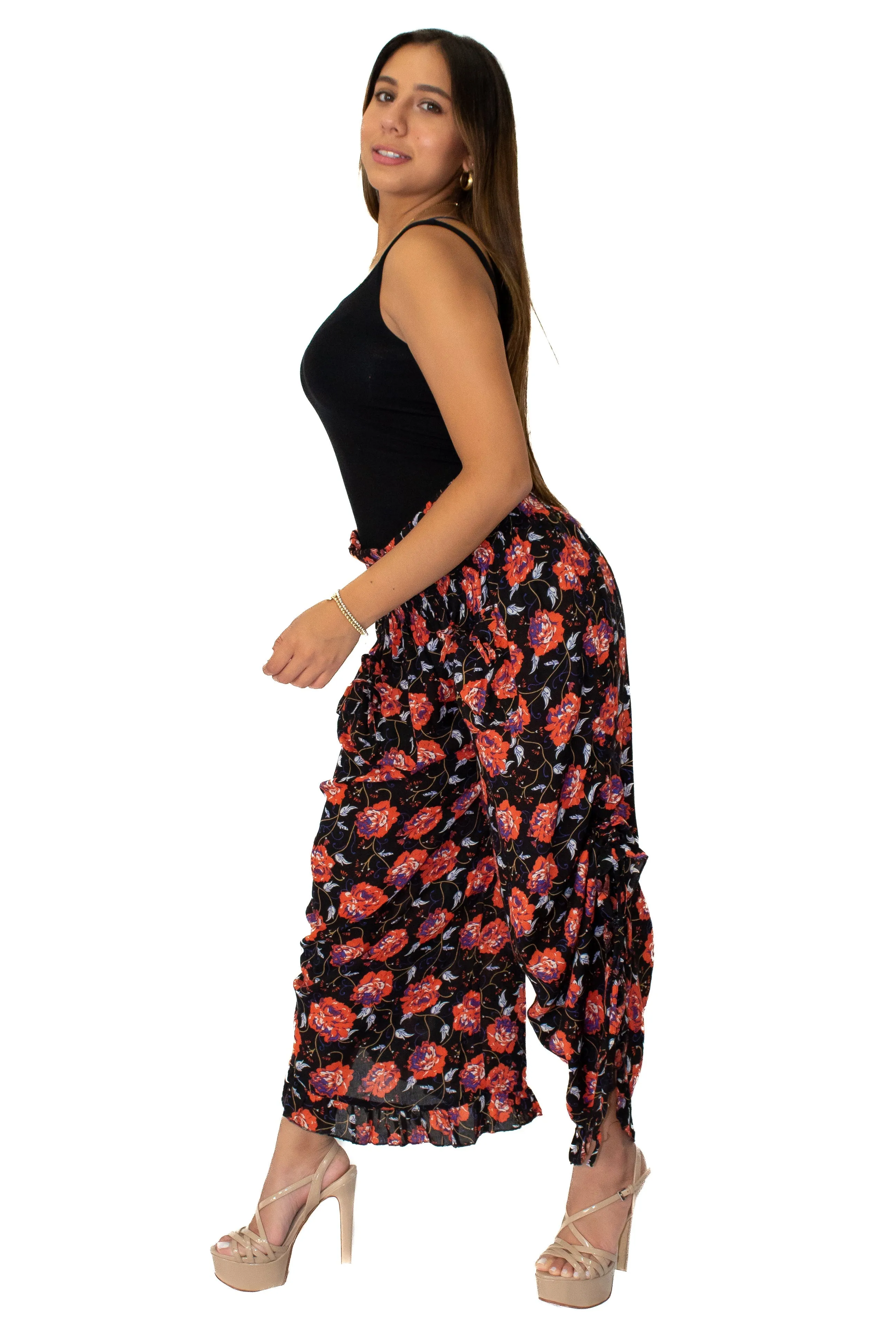 Sky Blue Printed Bottom Tie with Ruffle Pant