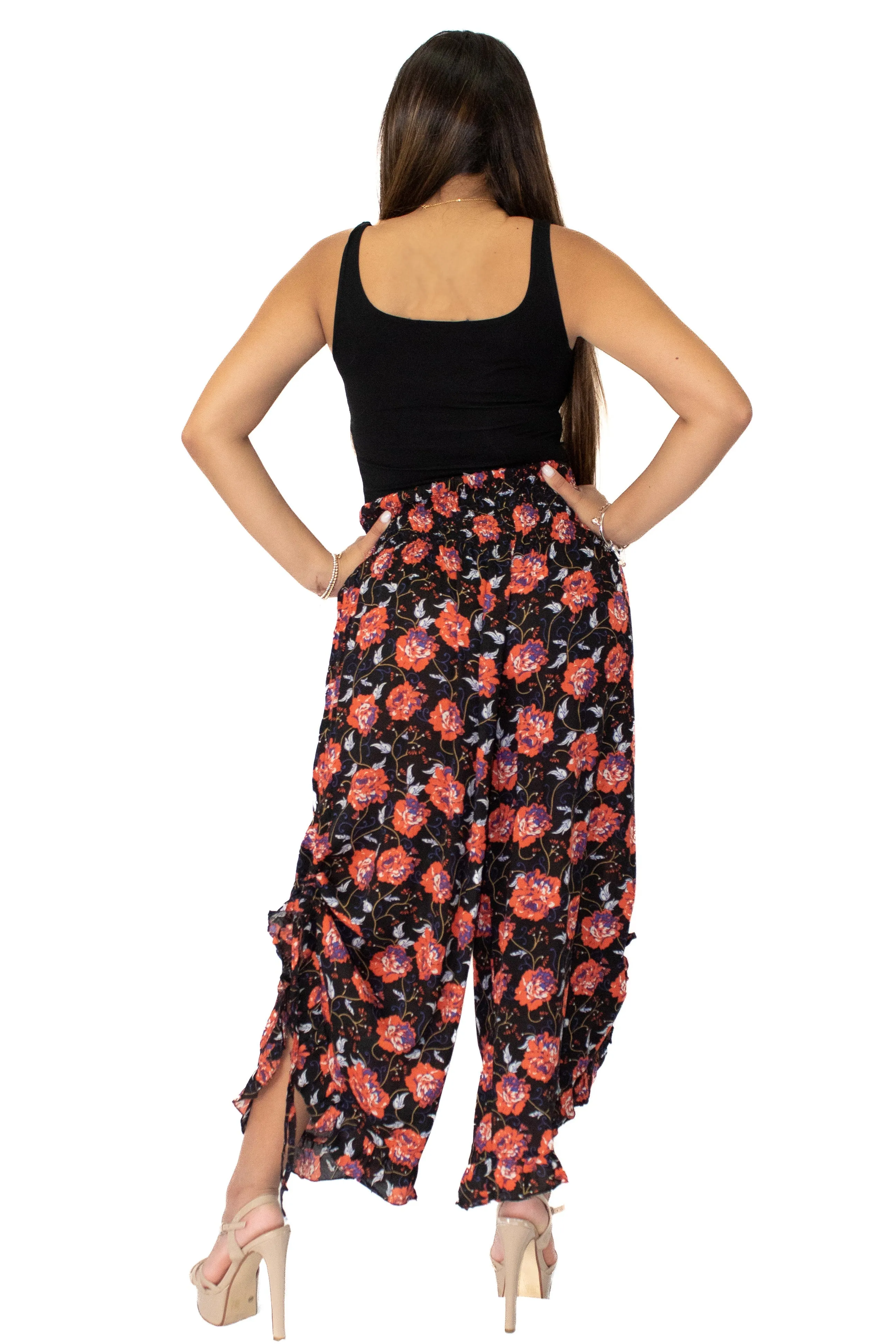 Sky Blue Printed Bottom Tie with Ruffle Pant