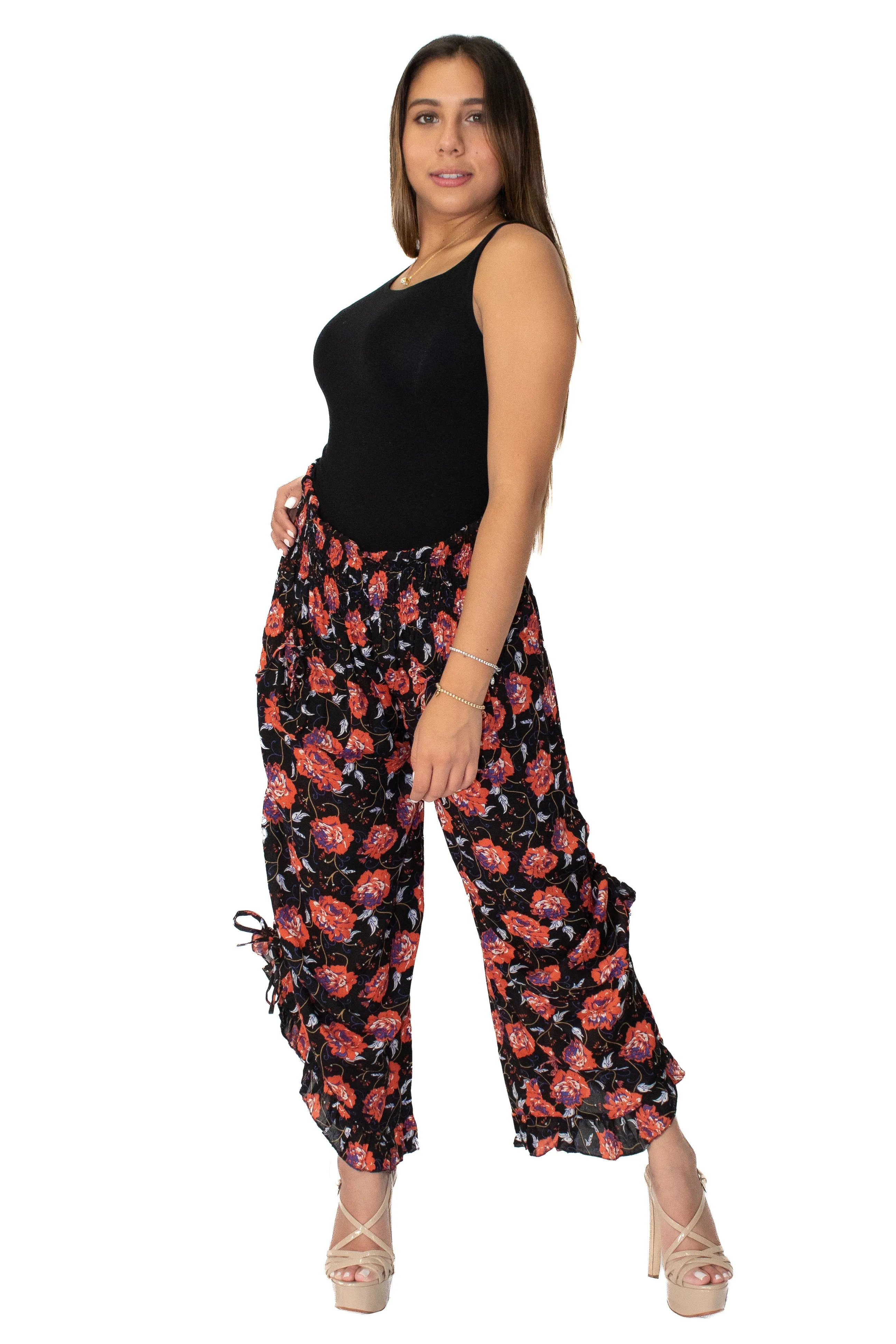 Sky Blue Printed Bottom Tie with Ruffle Pant