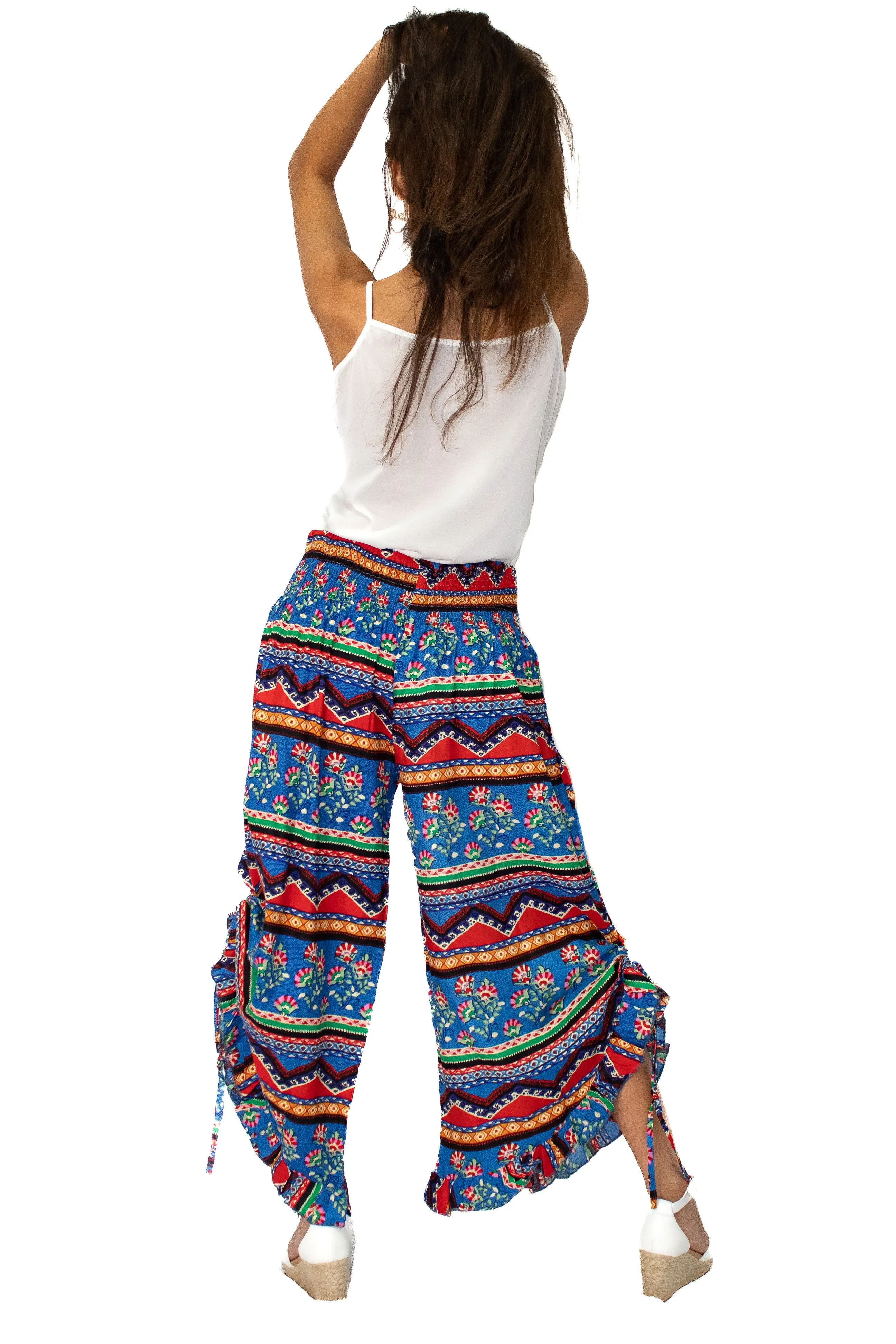 Sky Blue Printed Bottom Tie with Ruffle Pant