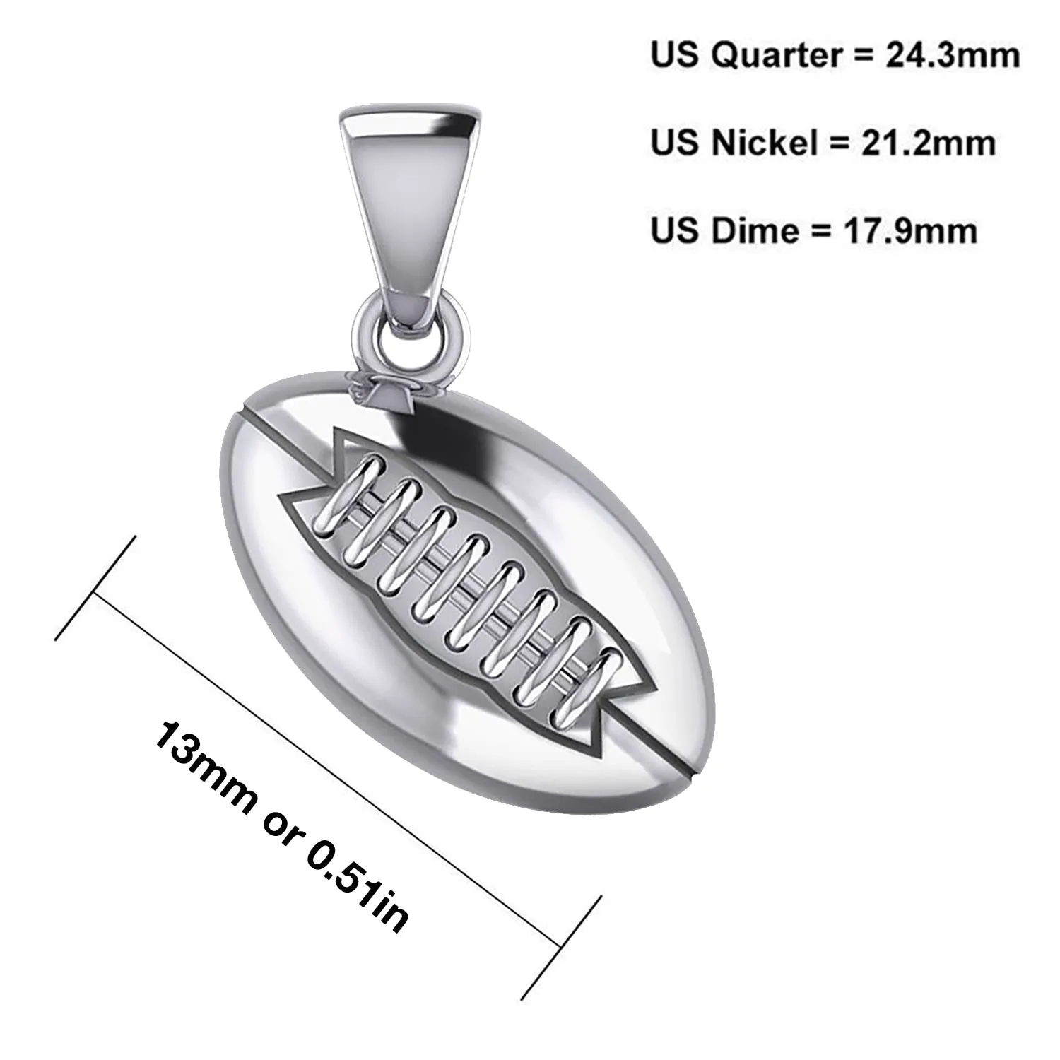 Small 925 Sterling Silver 3D Football Pendant Necklace, 17mm