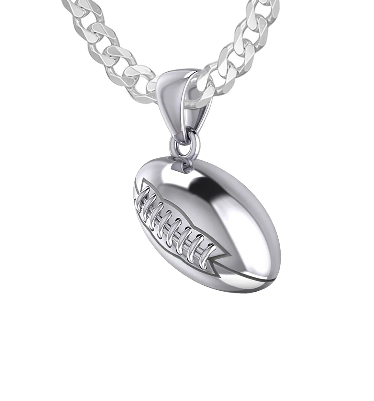 Small 925 Sterling Silver 3D Football Pendant Necklace, 17mm