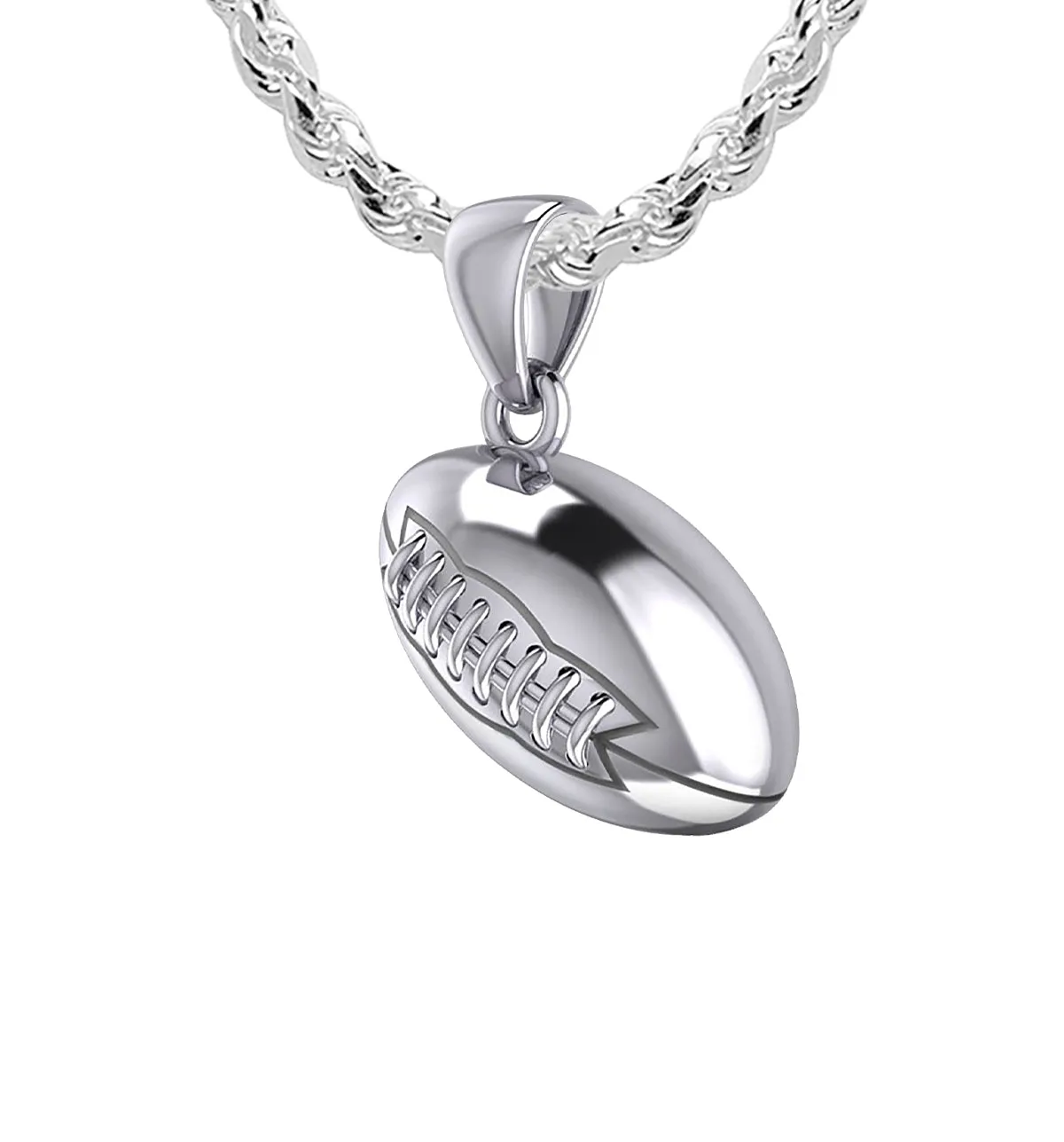Small 925 Sterling Silver 3D Football Pendant Necklace, 17mm