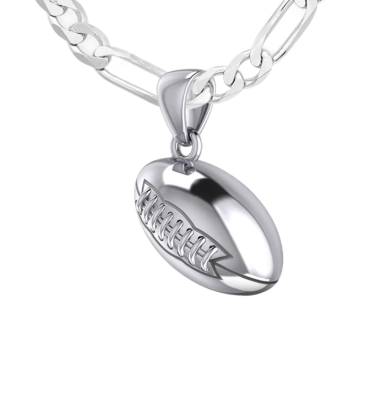Small 925 Sterling Silver 3D Football Pendant Necklace, 17mm