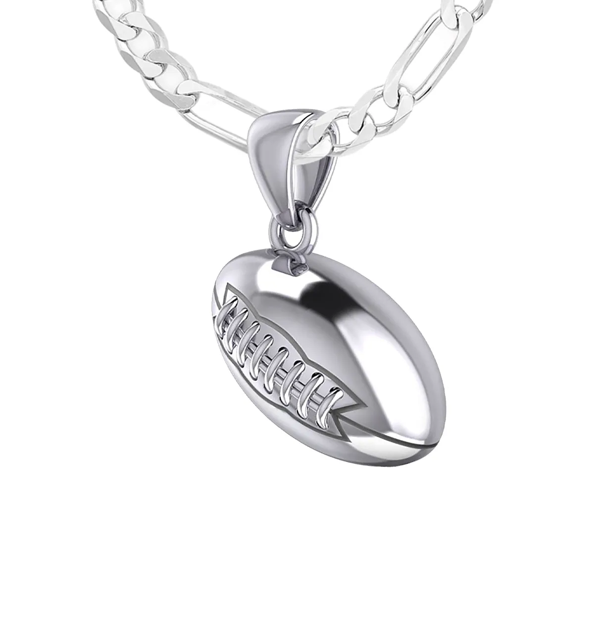 Small 925 Sterling Silver 3D Football Pendant Necklace, 17mm