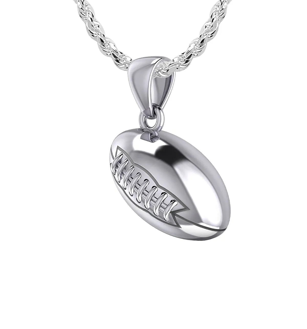 Small 925 Sterling Silver 3D Football Pendant Necklace, 17mm