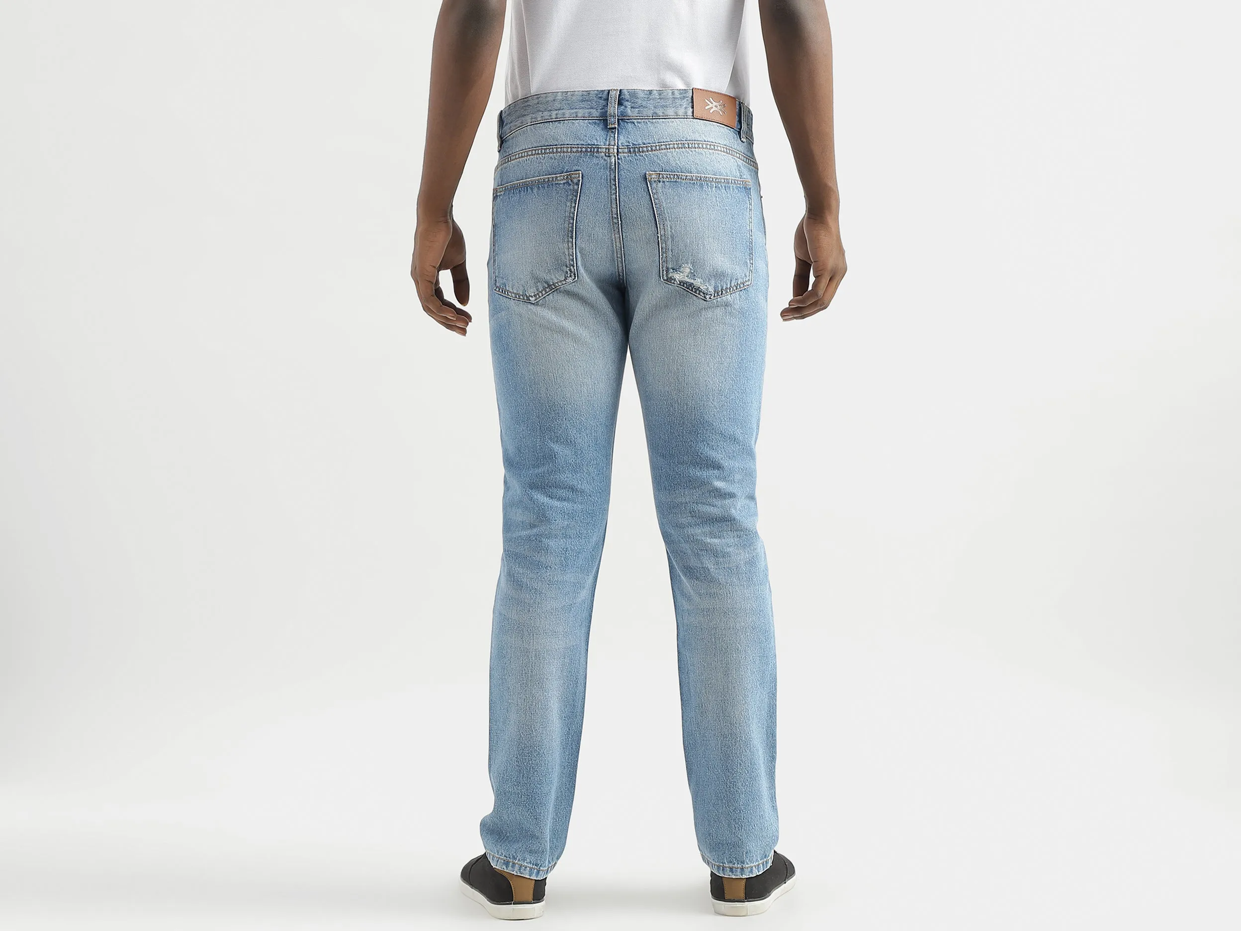 Solid Regular-Fit Jeans With Rugged Detail