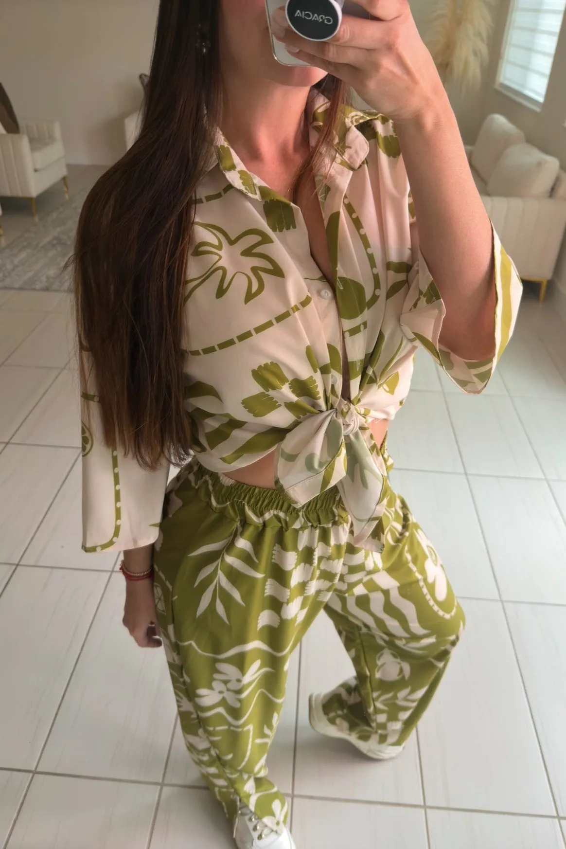 Spring Printed Green Pants Set