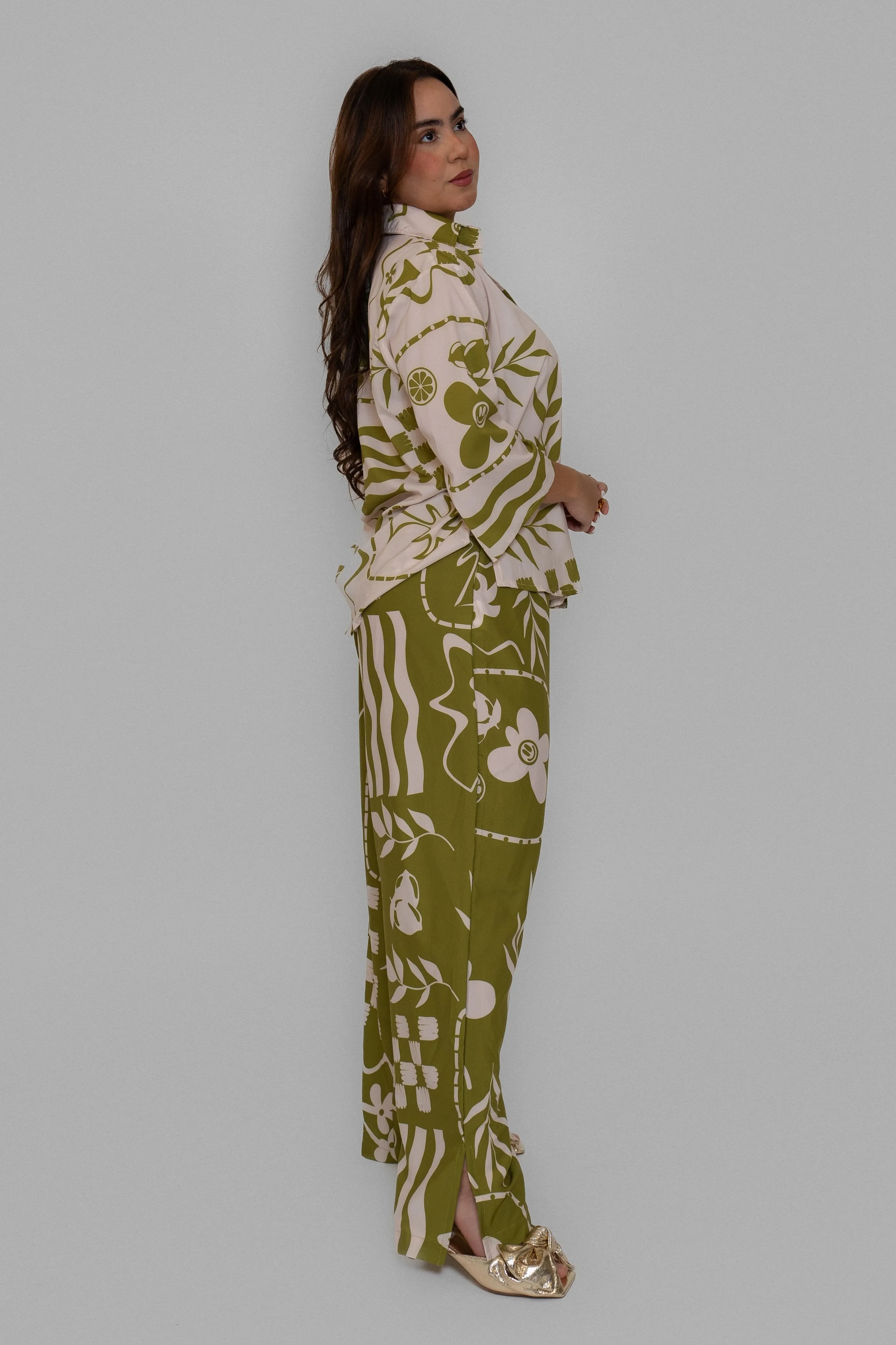 Spring Printed Green Pants Set