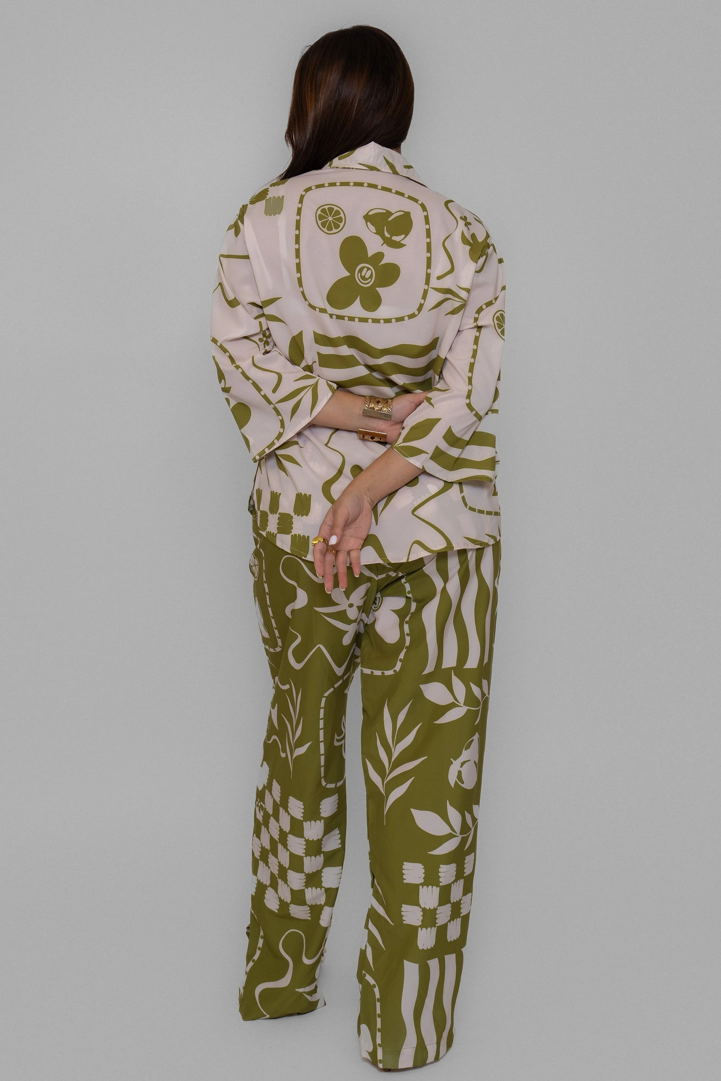 Spring Printed Green Pants Set