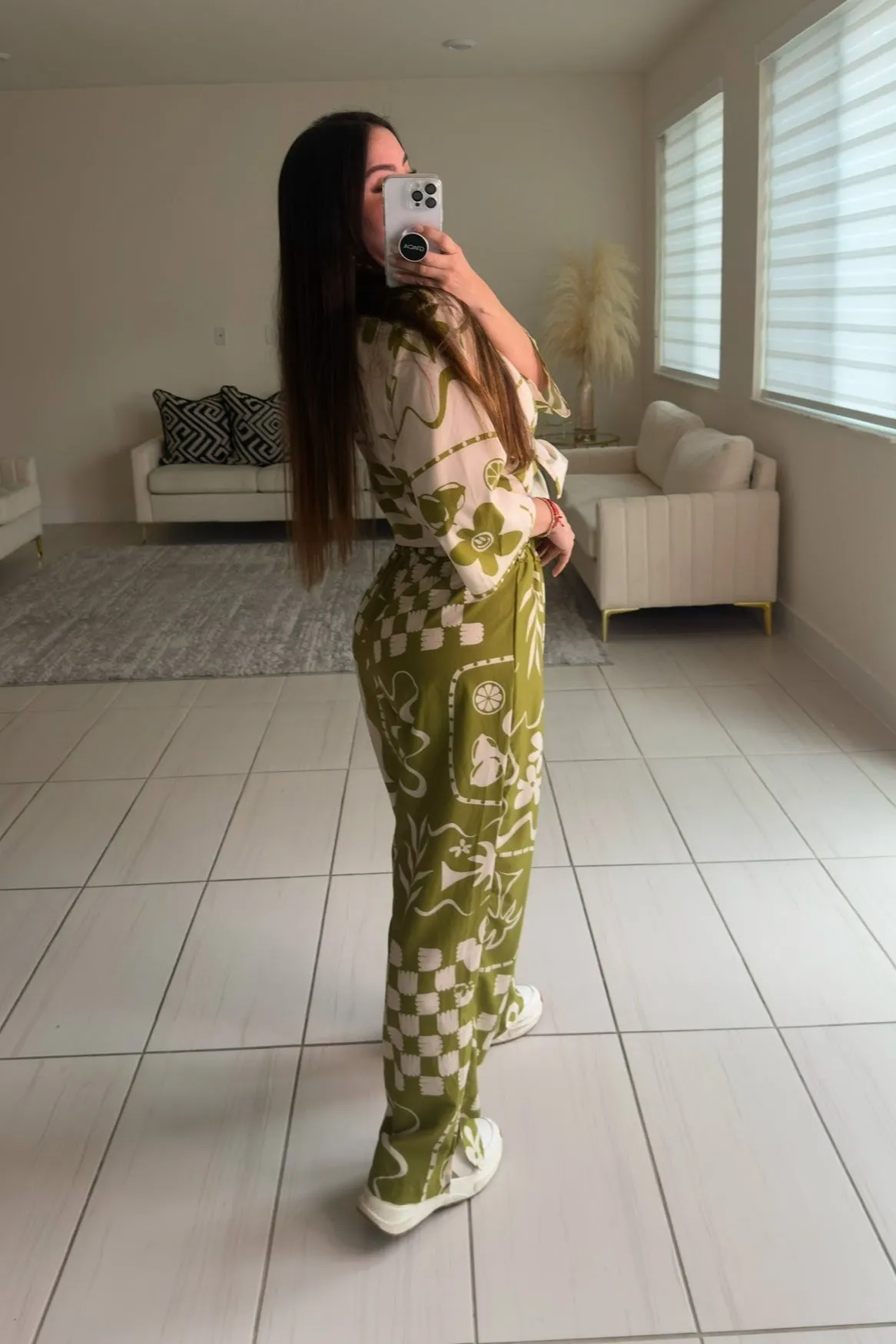 Spring Printed Green Pants Set