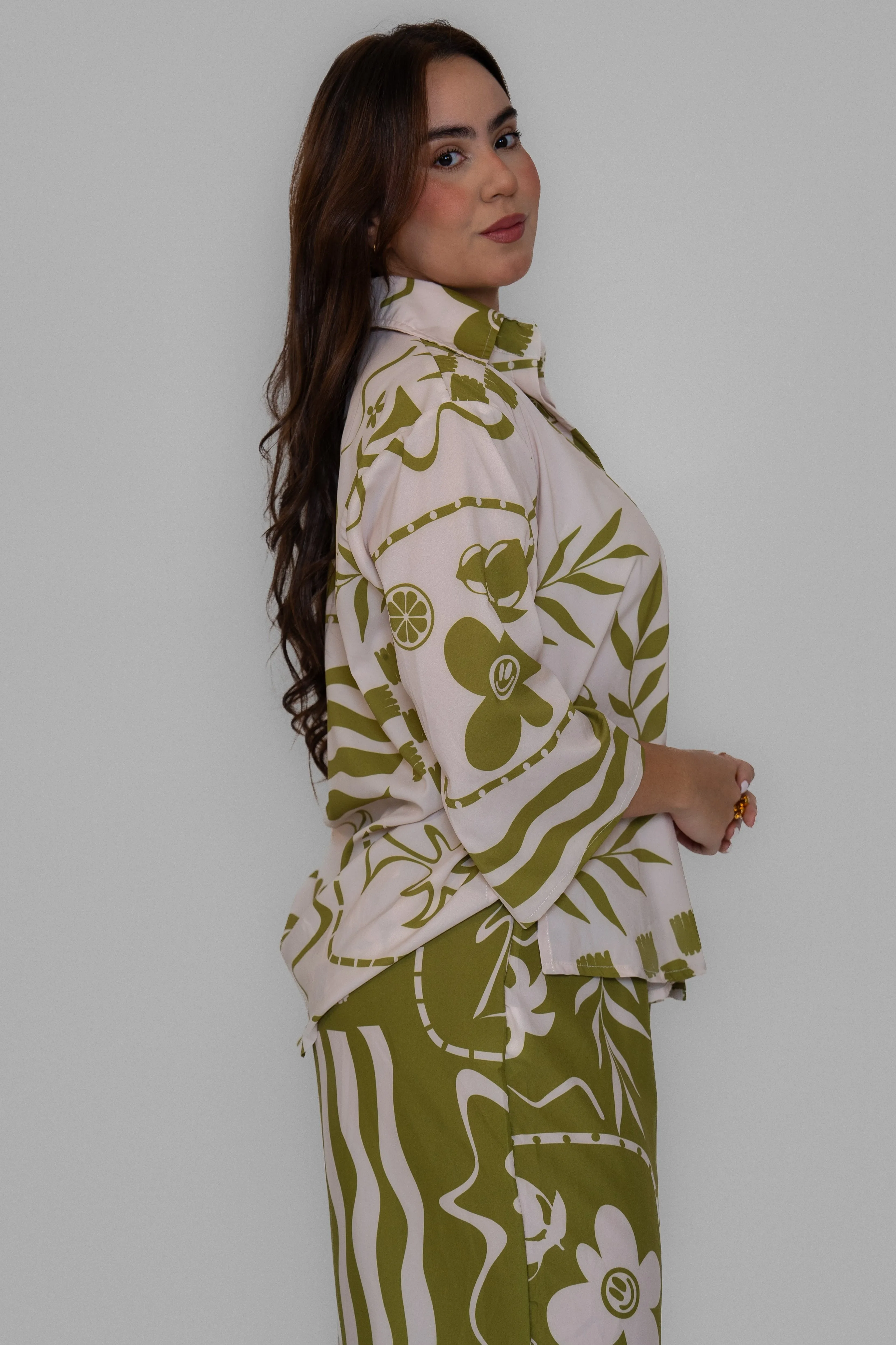 Spring Printed Green Pants Set