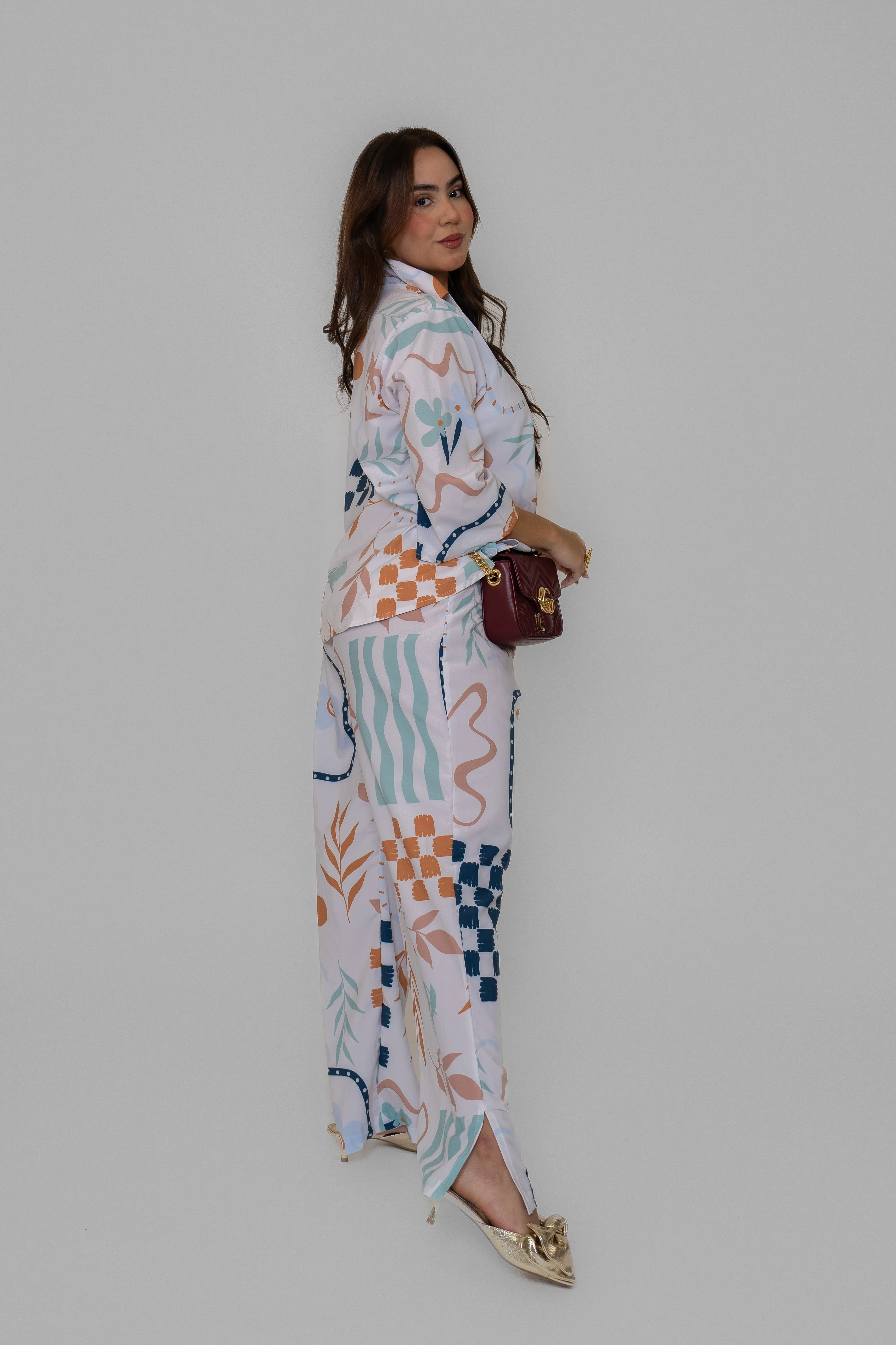 Spring Printed White Pants Set