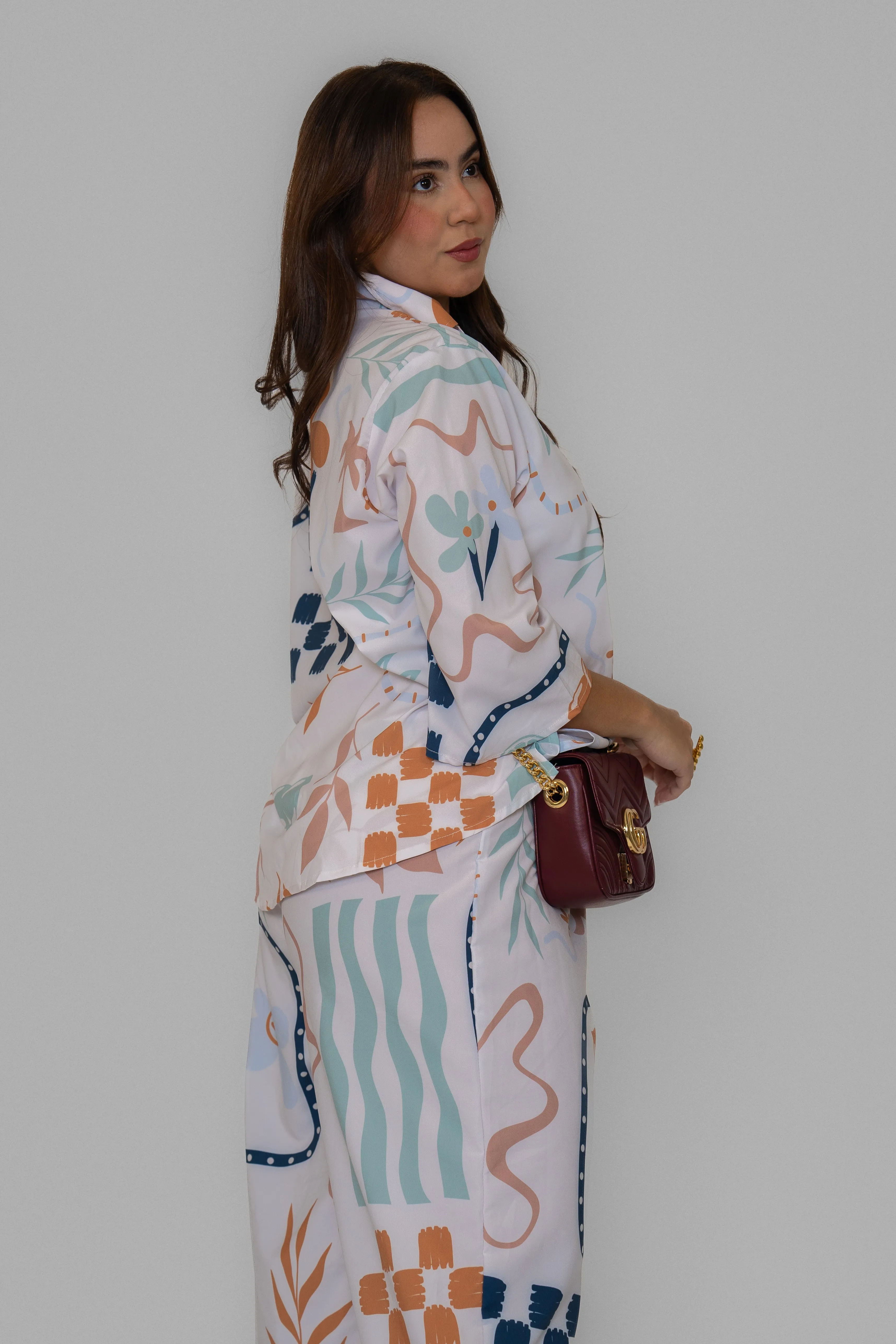 Spring Printed White Pants Set