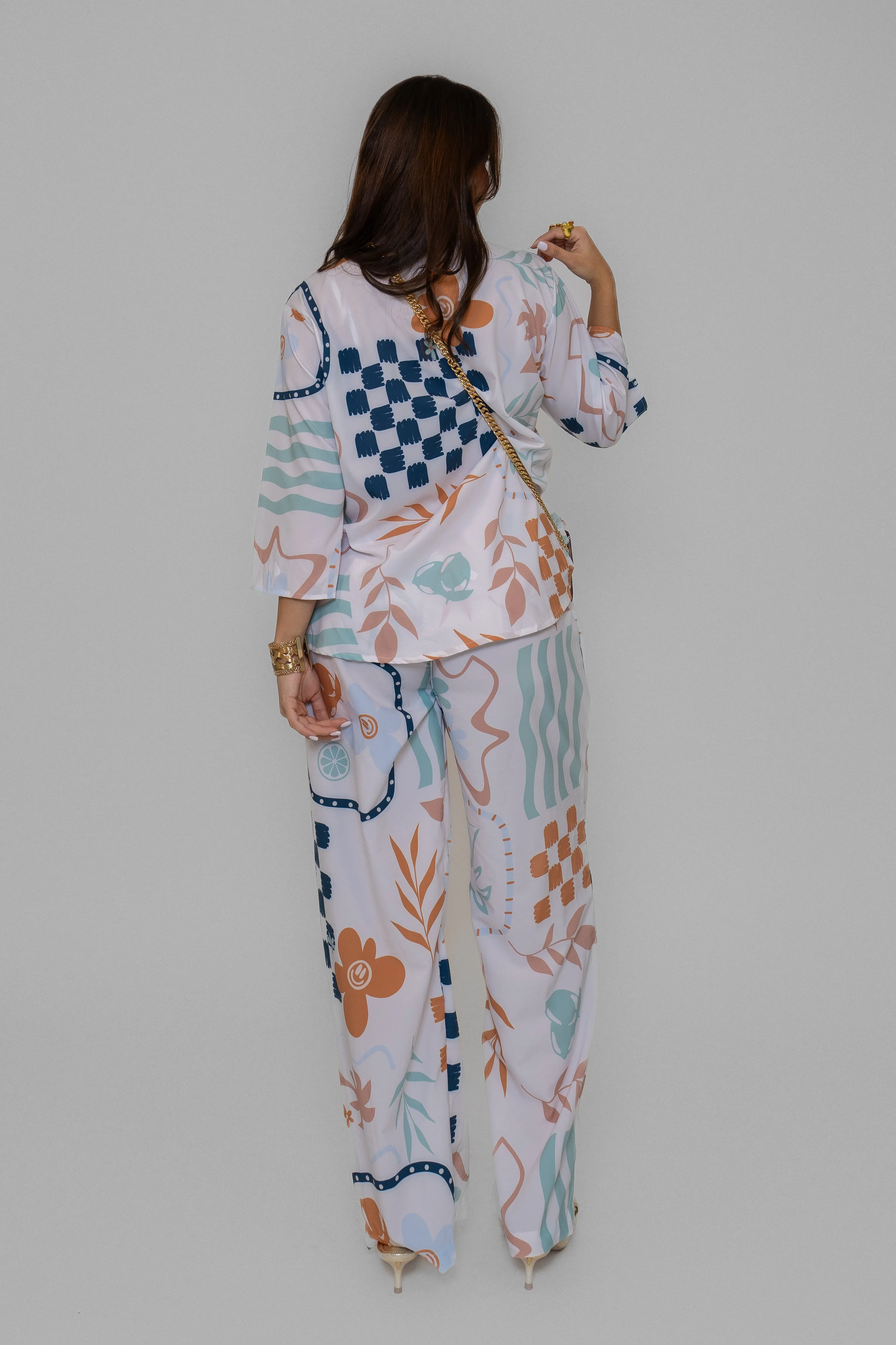 Spring Printed White Pants Set